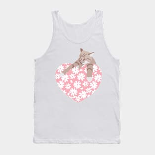 Coco Cat Pink Heart and daisy flowers Tank Top